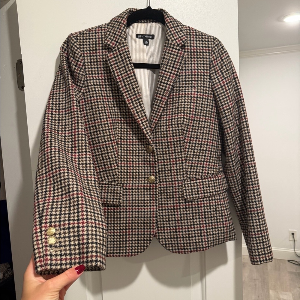 J Crew Women's Checkered Blazer - Black, Red, Cream, brown